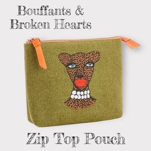 Brand New - Bouffants & Broken Hearts Top Zip Pouch  - Cheetah